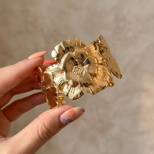 Golden Bloom Floral Cuff Bracelet