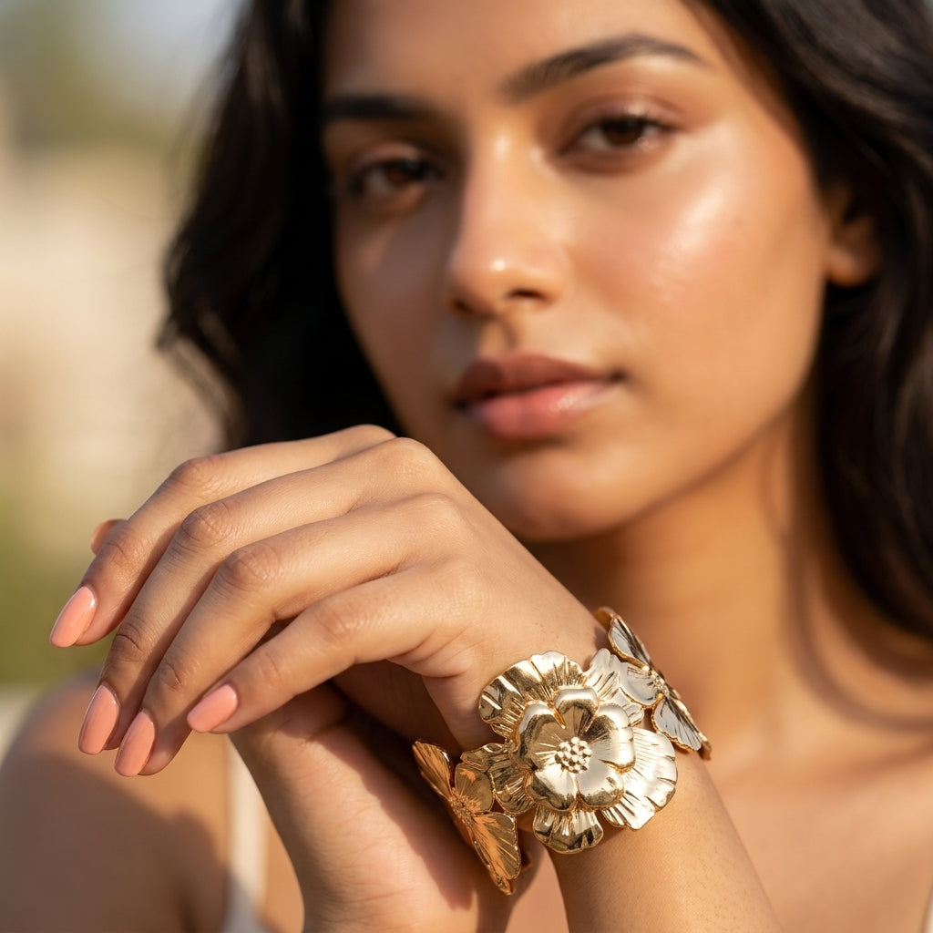 Golden Bloom Floral Cuff Bracelet