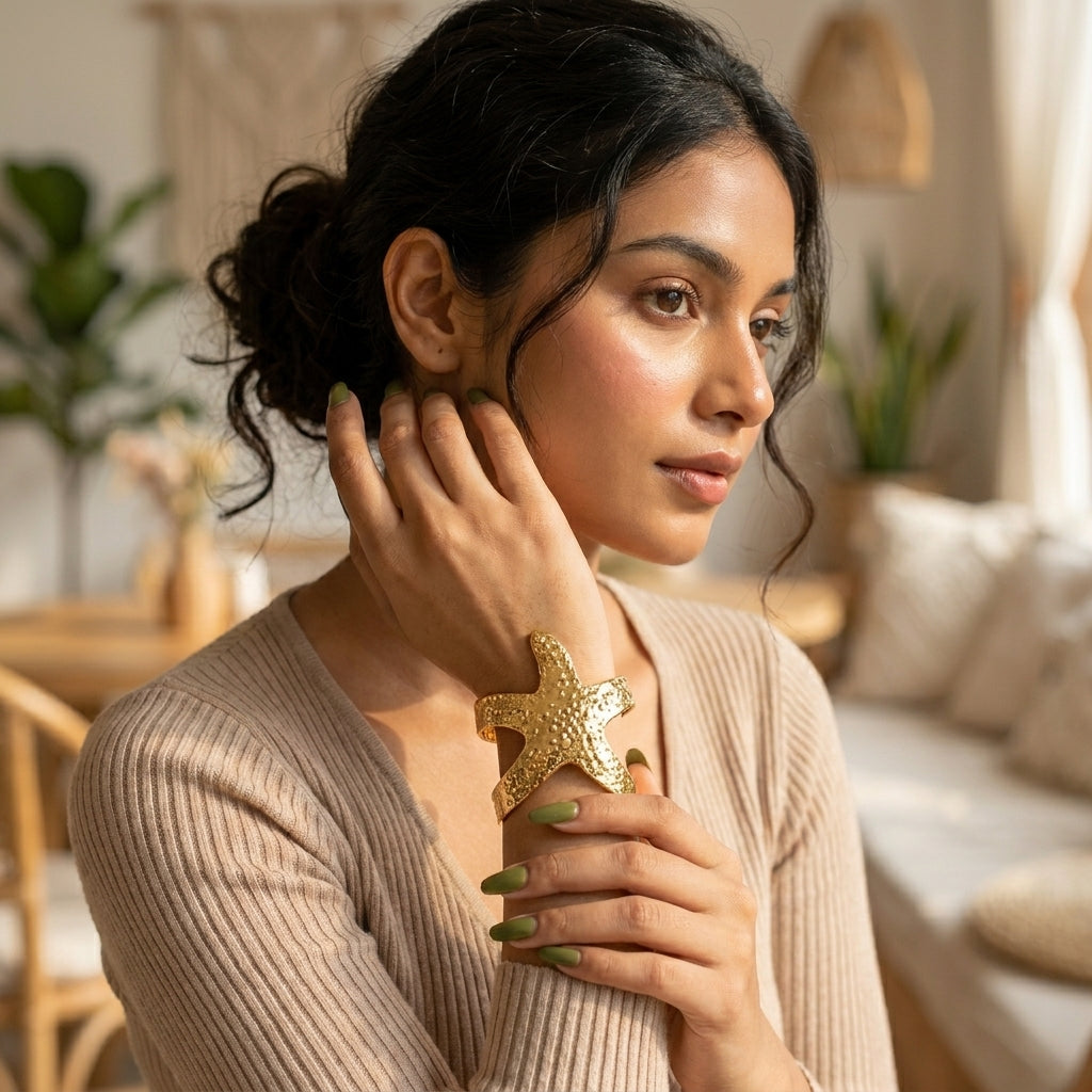 Golden Starfish Statement Cuff Bracelet