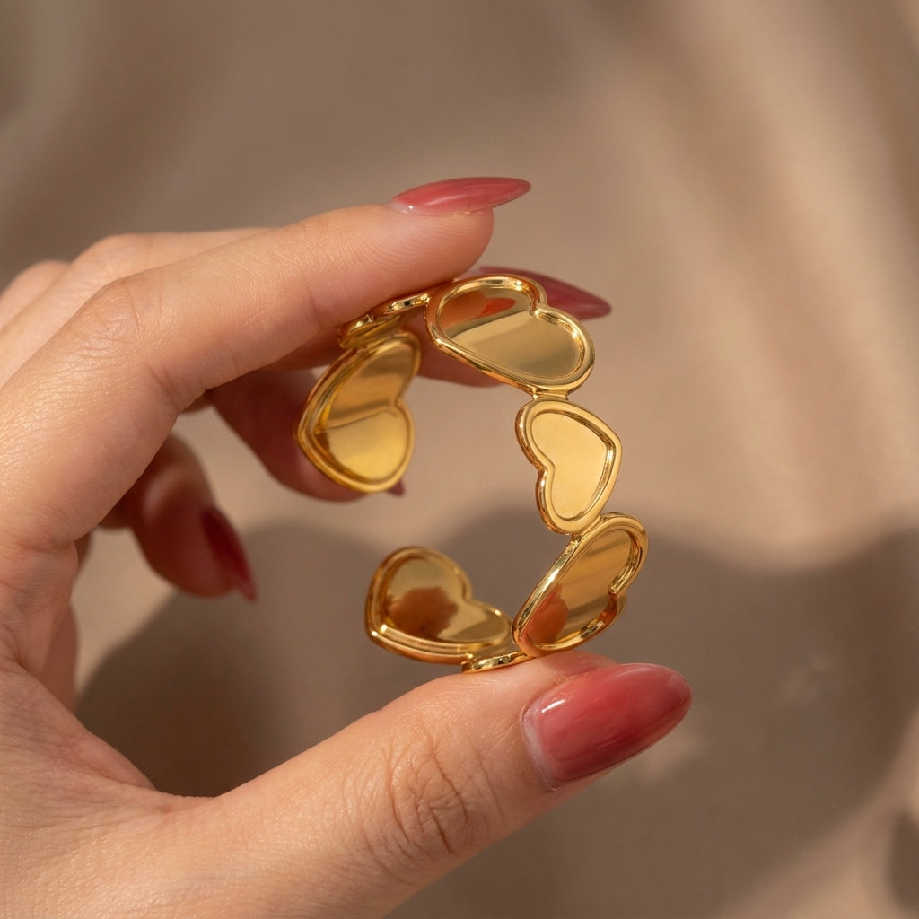 Golden Hearts Cuff Bracelet