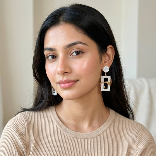 Ivory Frame Statement Earrings