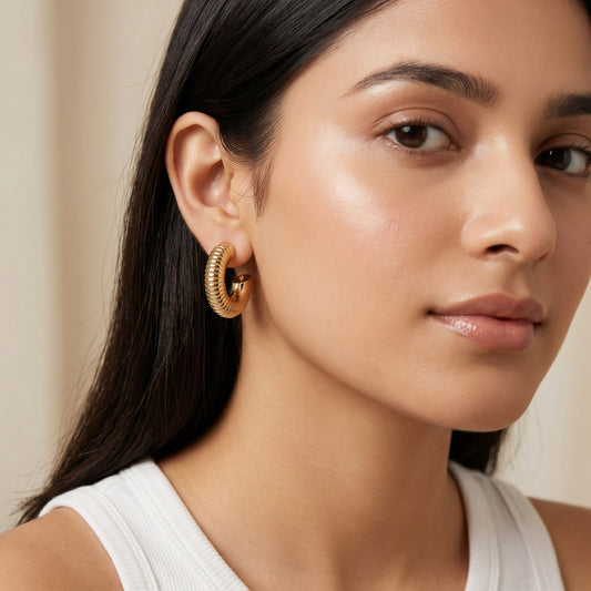 Ribbed Gold Hoop Earrings