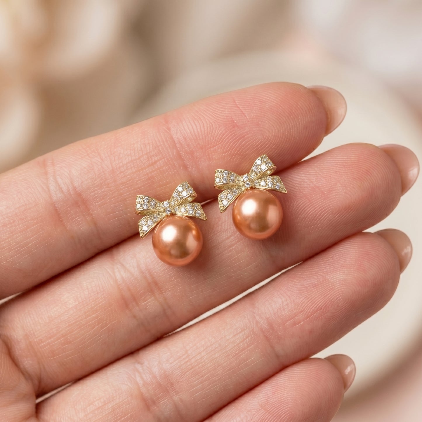 Blush Bow Pearl Stud Earrings