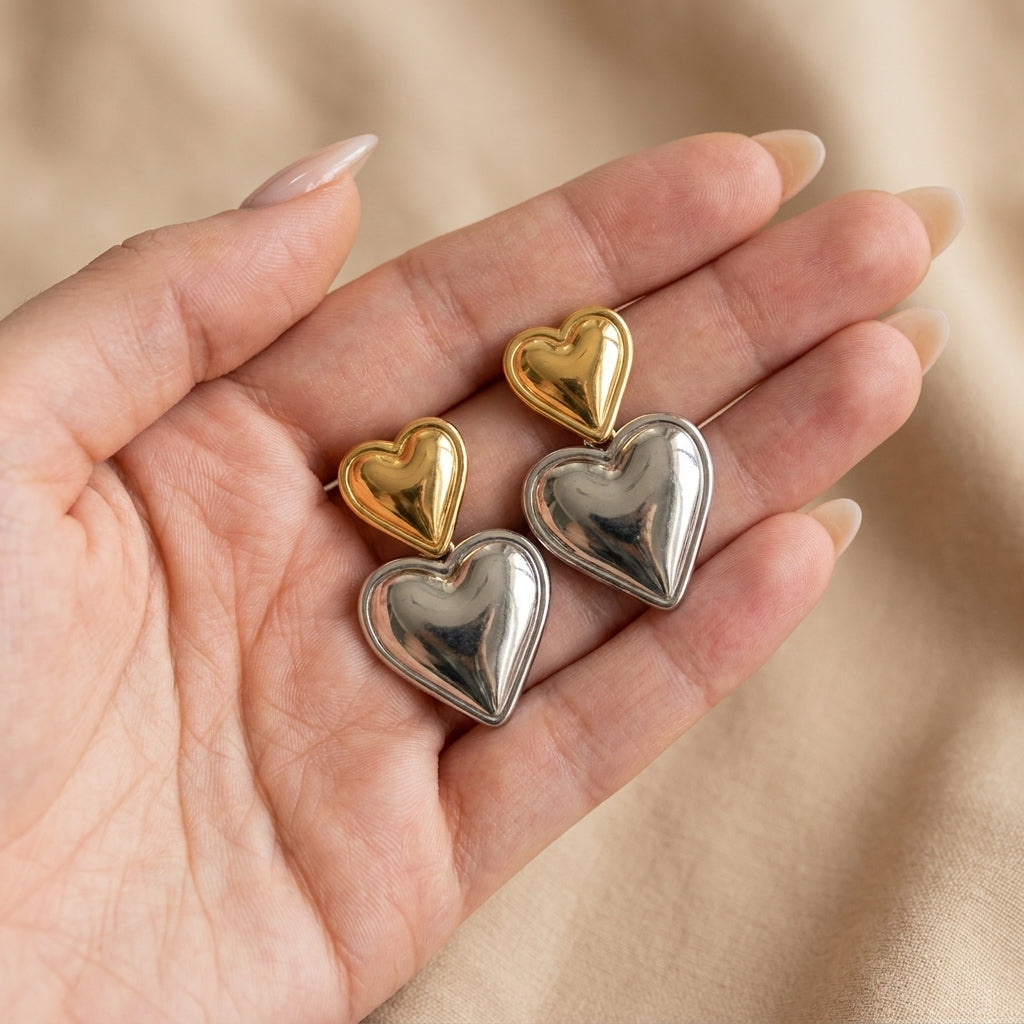 Dual Heart Statement Earrings