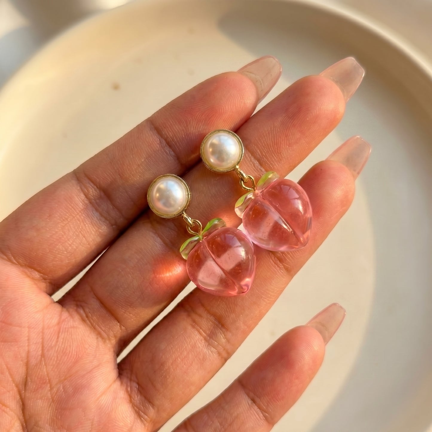 Blush Peach Pearl Drop Earrings