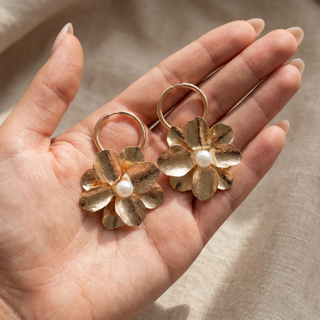 Pearl Bloom Hoop Earrings