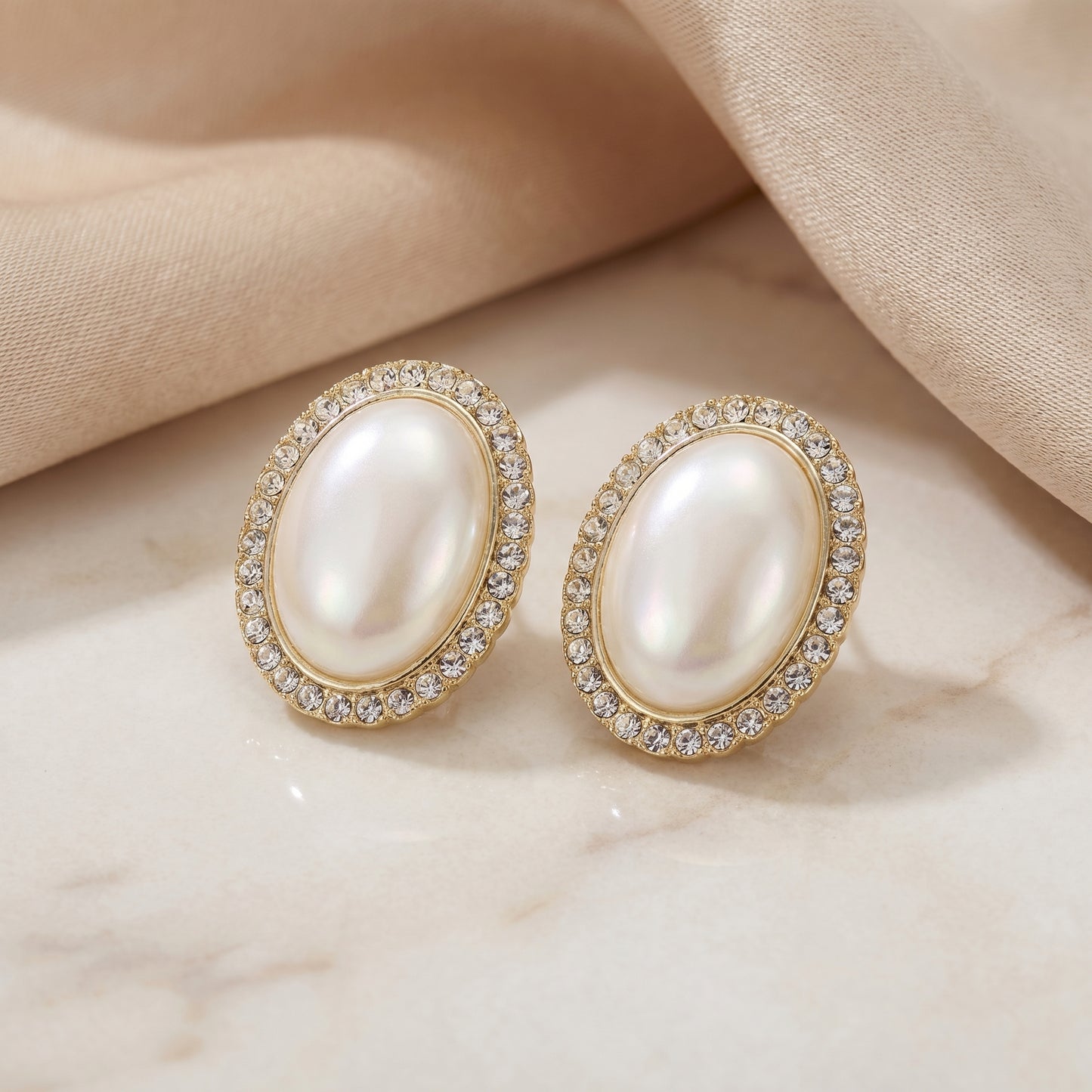 Opaline Halo Pearl Studs