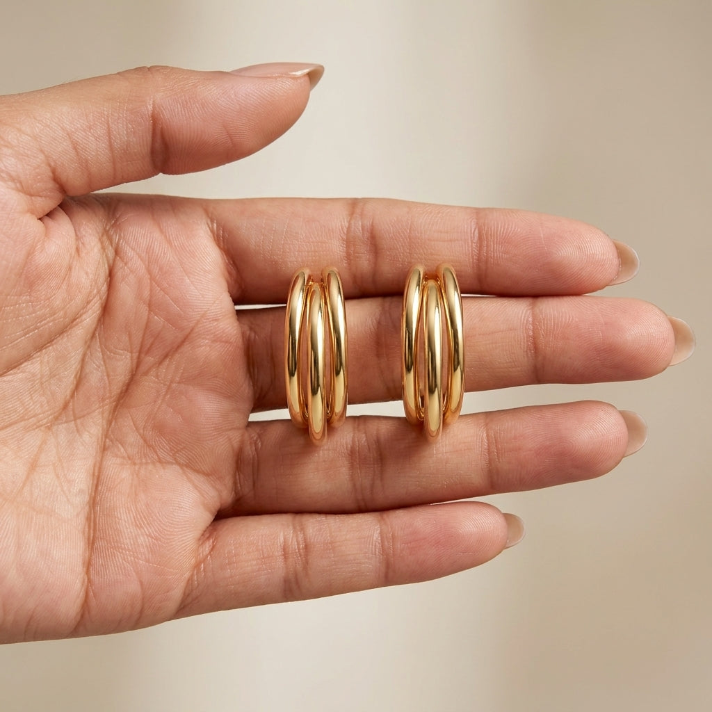 Golden Triple Hoop Earrings