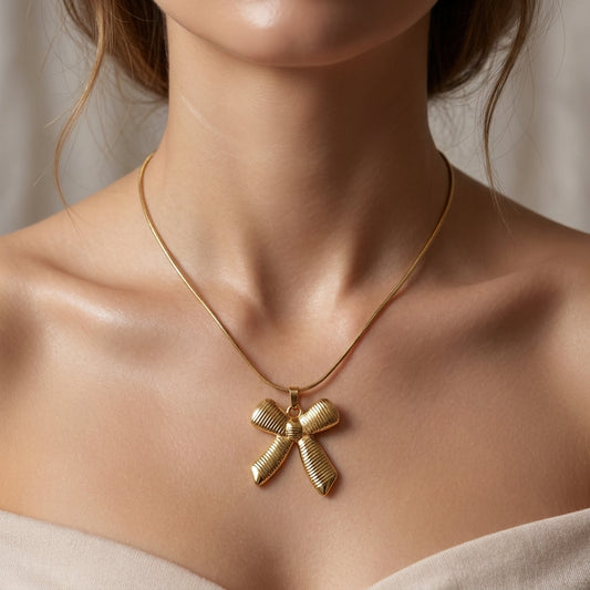 Golden Ribbon Pendant Necklace