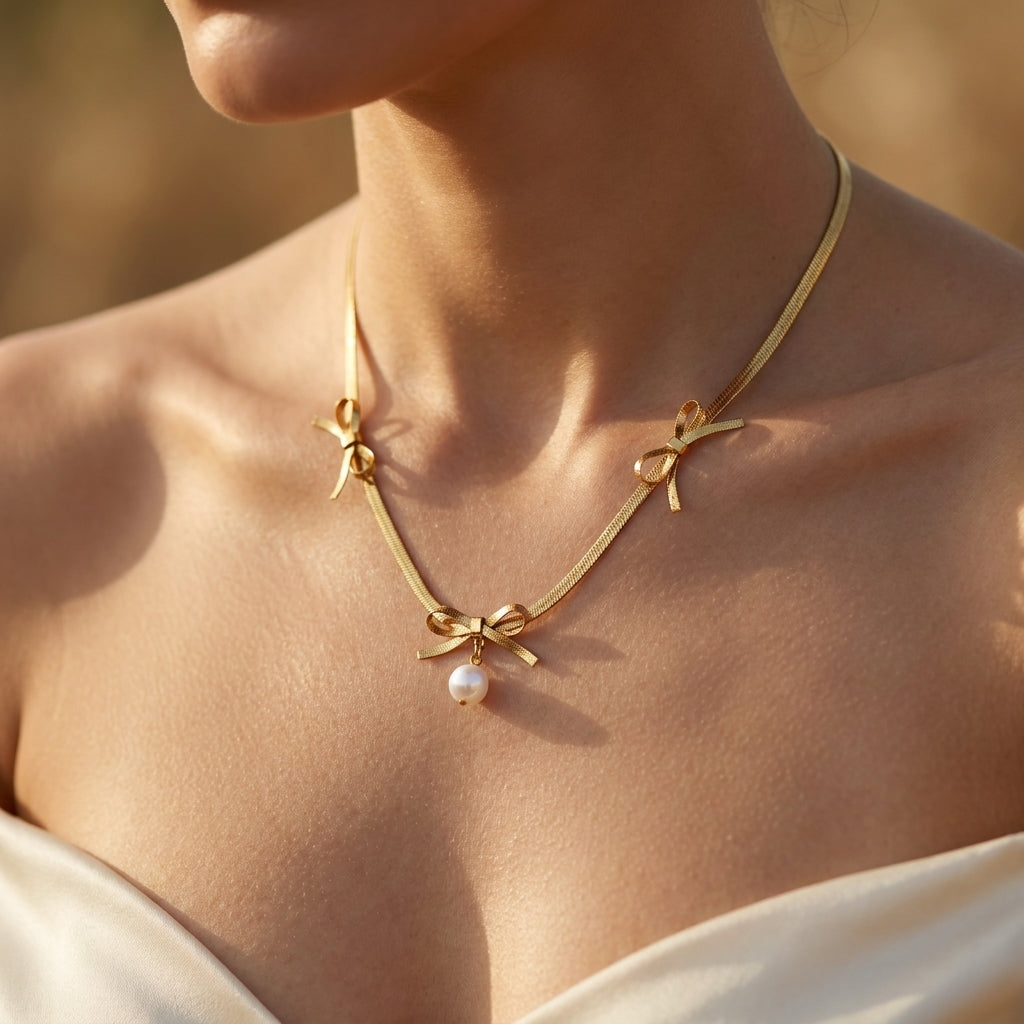 Pearl Whisper Bow Necklace