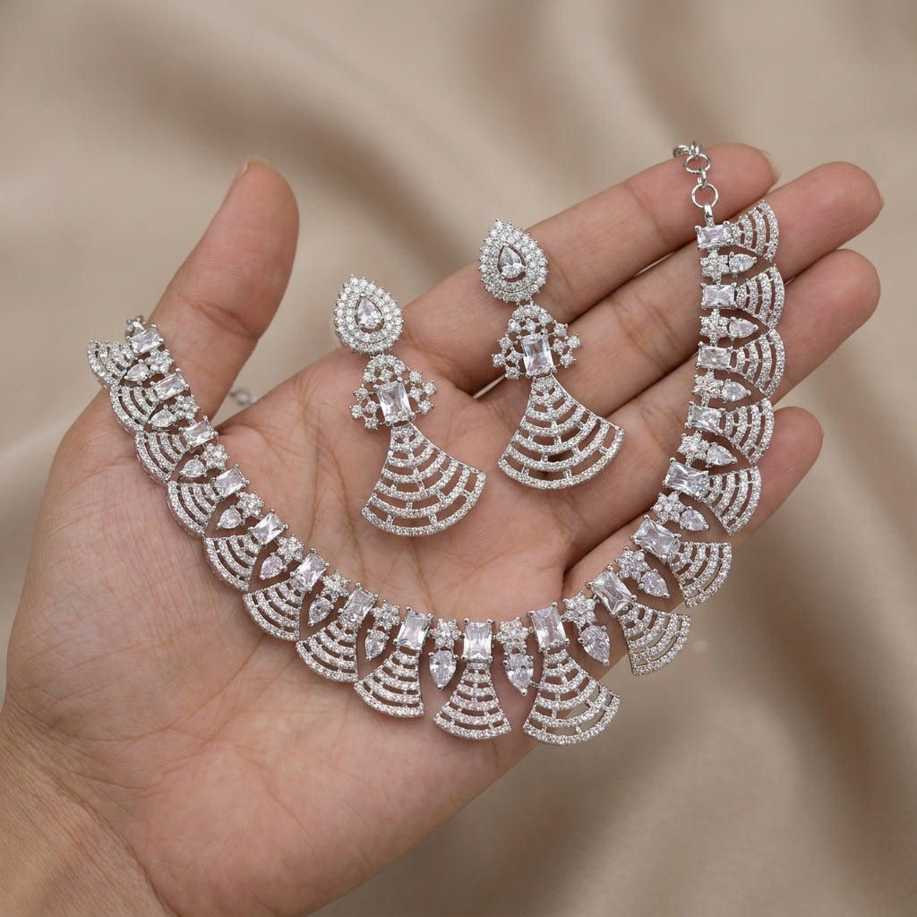 Silver Radiance Statement Necklace Set