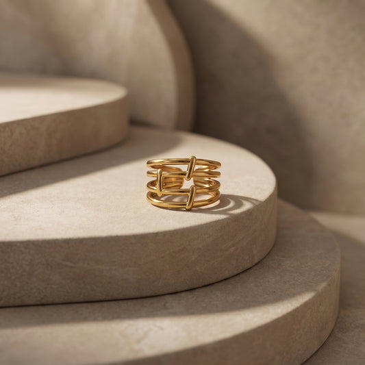 Golden Grid Statement Ring