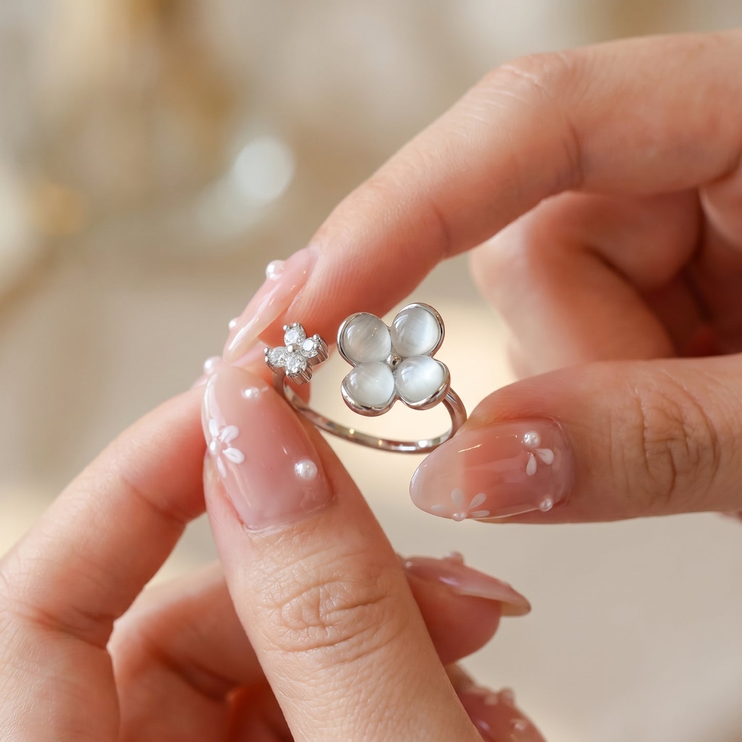 Frosted Bloom Dual Ring