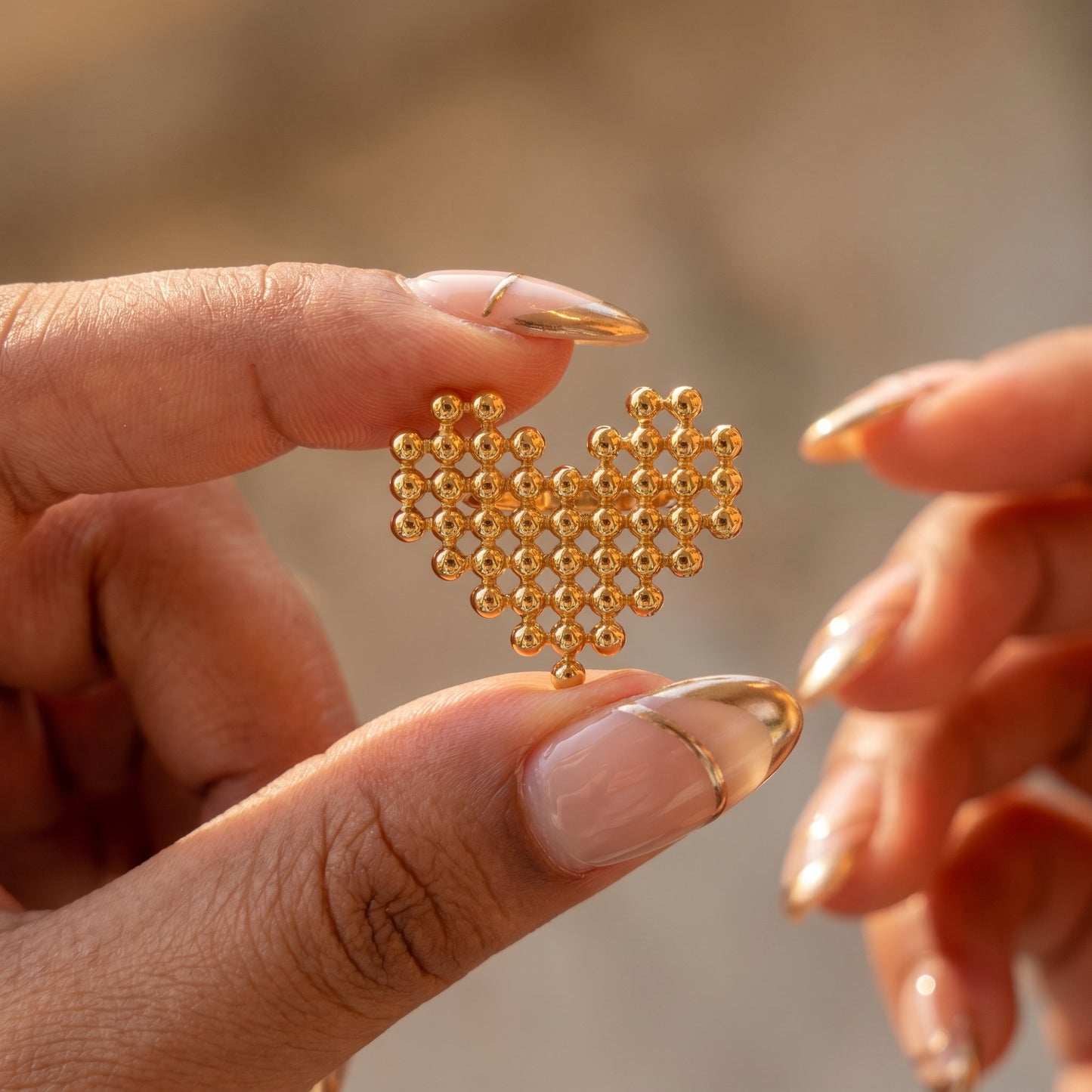 Golden Mesh Heart Ring