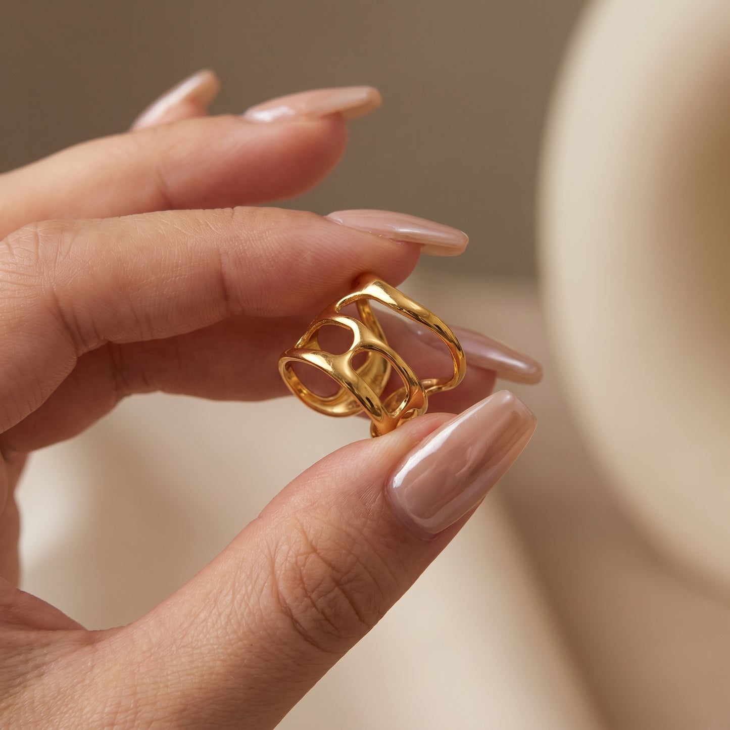 Golden Abstract Flow Ring