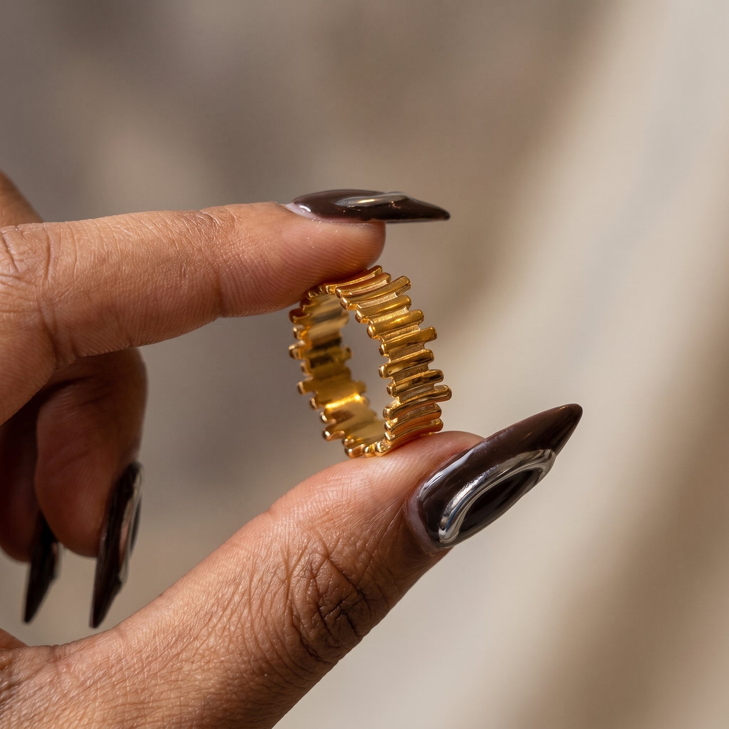 Golden Ribbed Band Ring