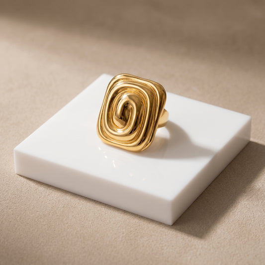 Golden Sculpted Statement Ring