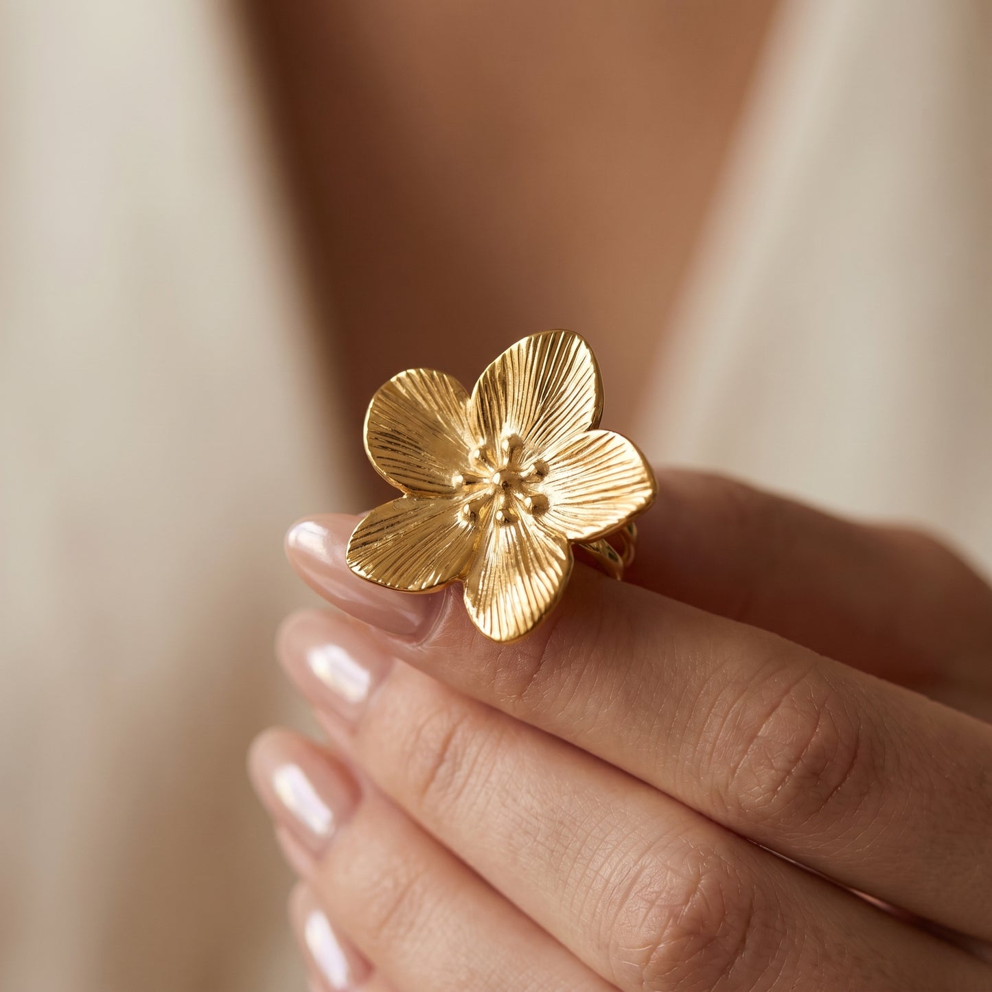 Golden Bloom Statement Ring