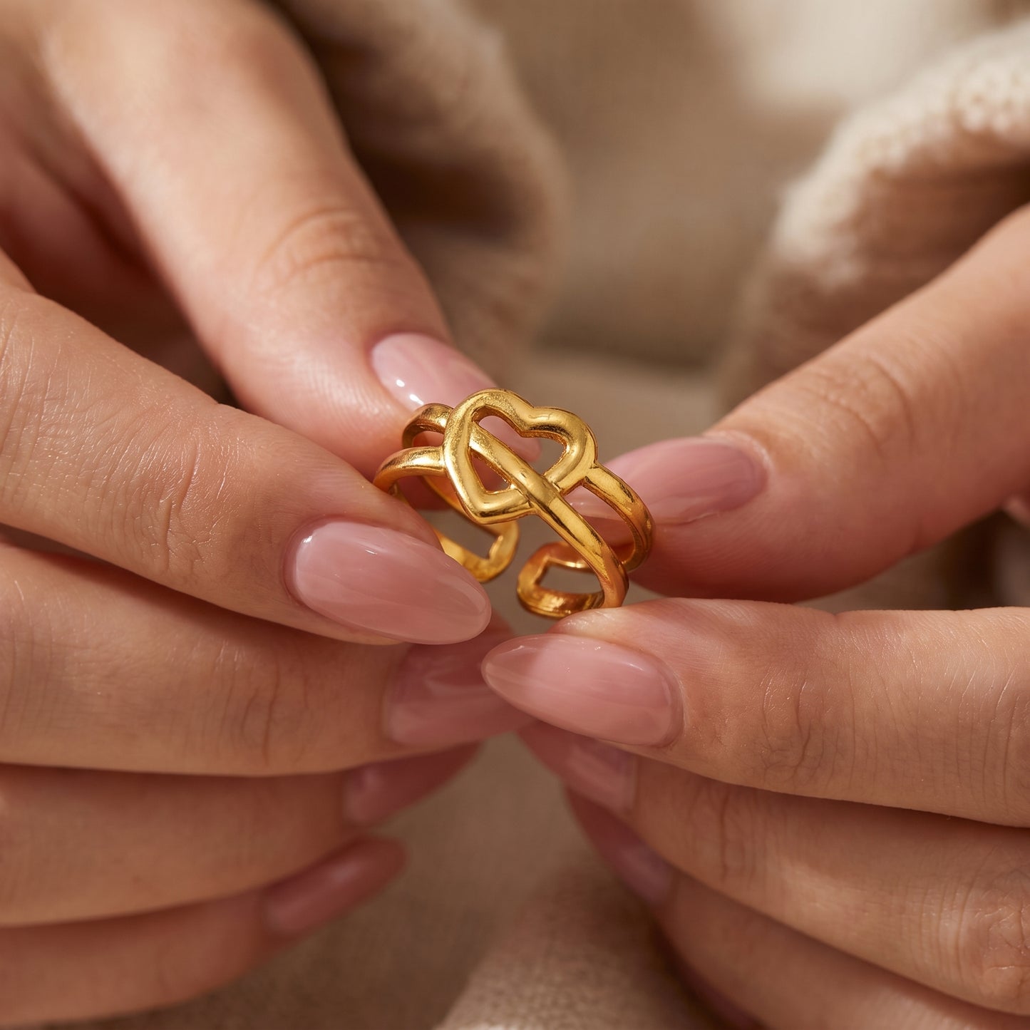 Golden Heart Knot Adjustable Ring