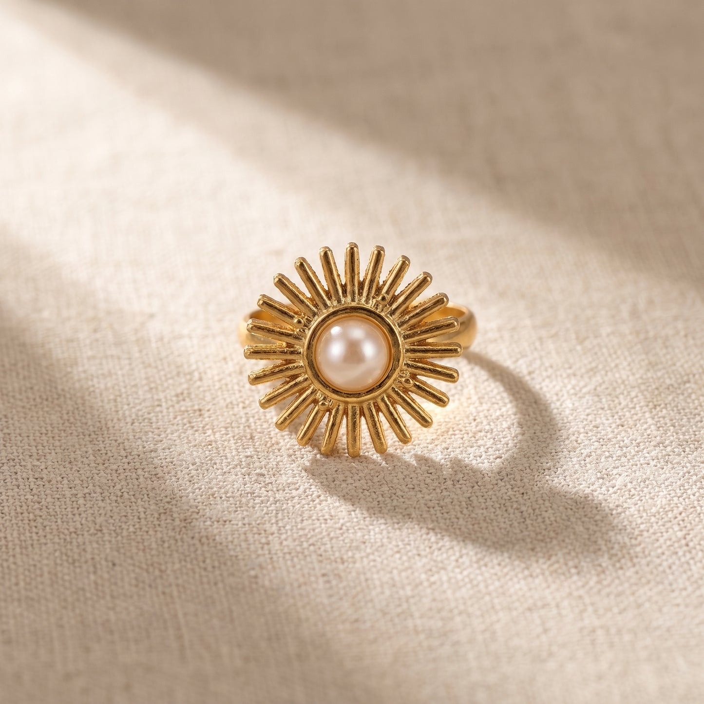 Golden Sunray Pearl Statement Ring