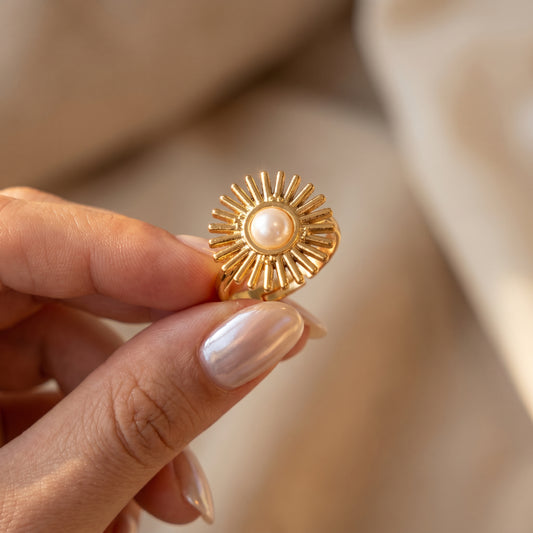 Golden Sunray Pearl Statement Ring
