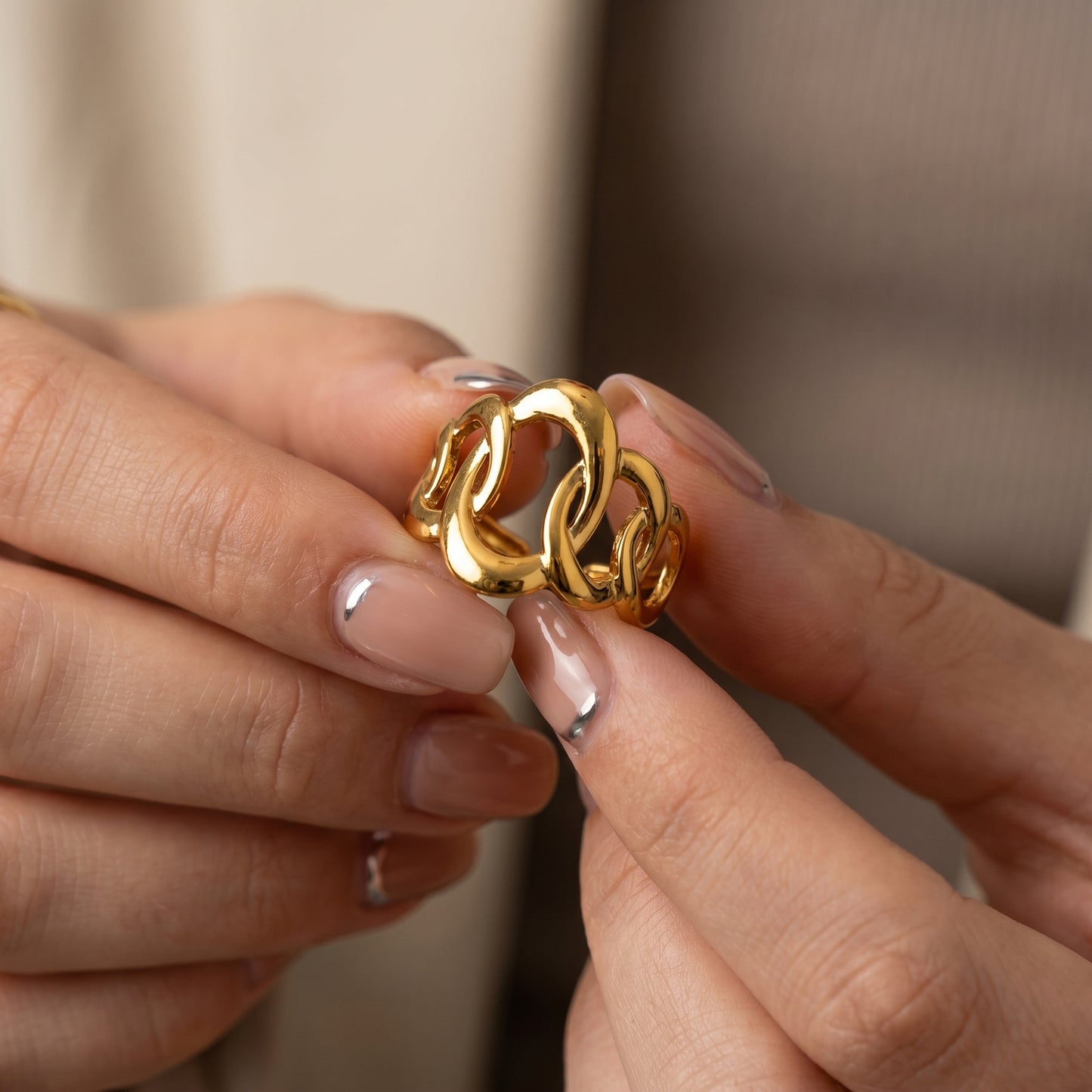 Golden Link Chain Statement Ring