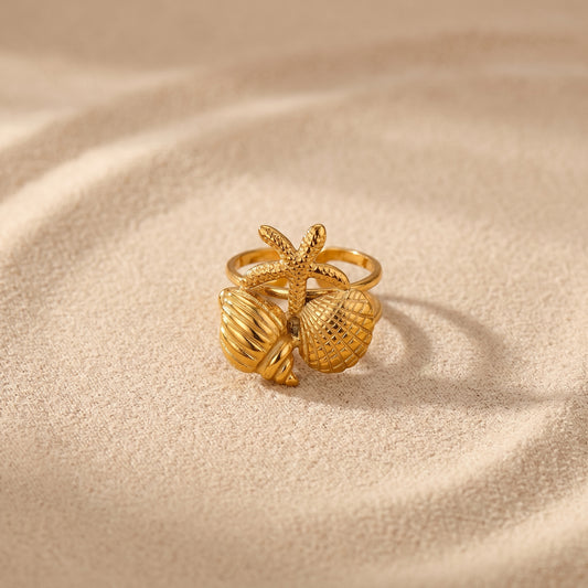 Golden Coastal Charm Statement Ring