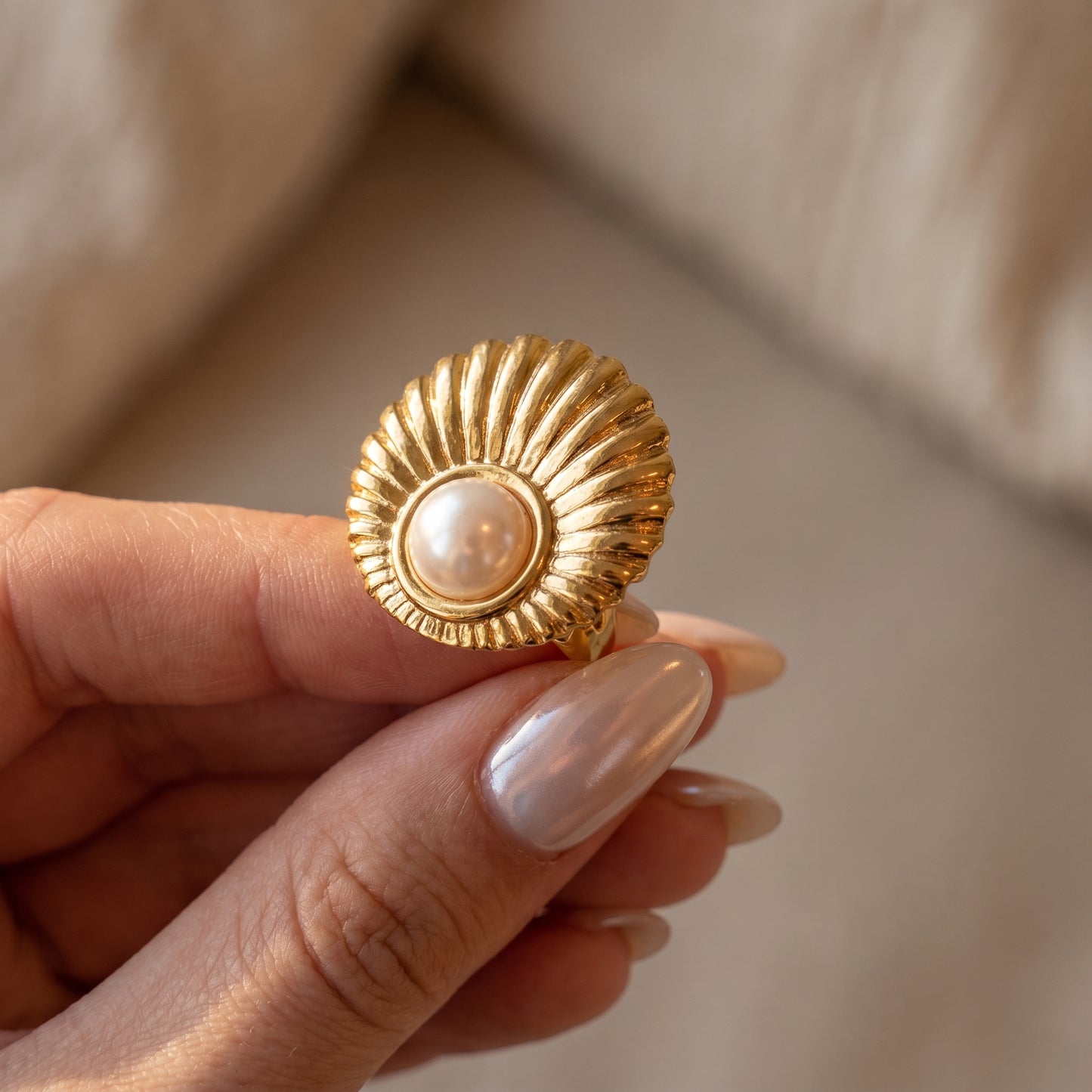 Golden Pearl Sunburst Ring