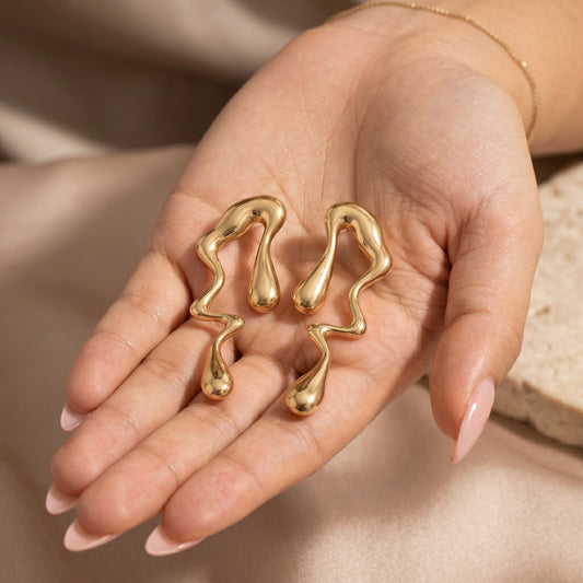 Golden Fluid Drop Earrings