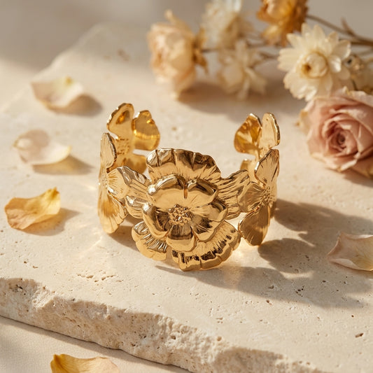 Golden Bloom Floral Cuff Bracelet