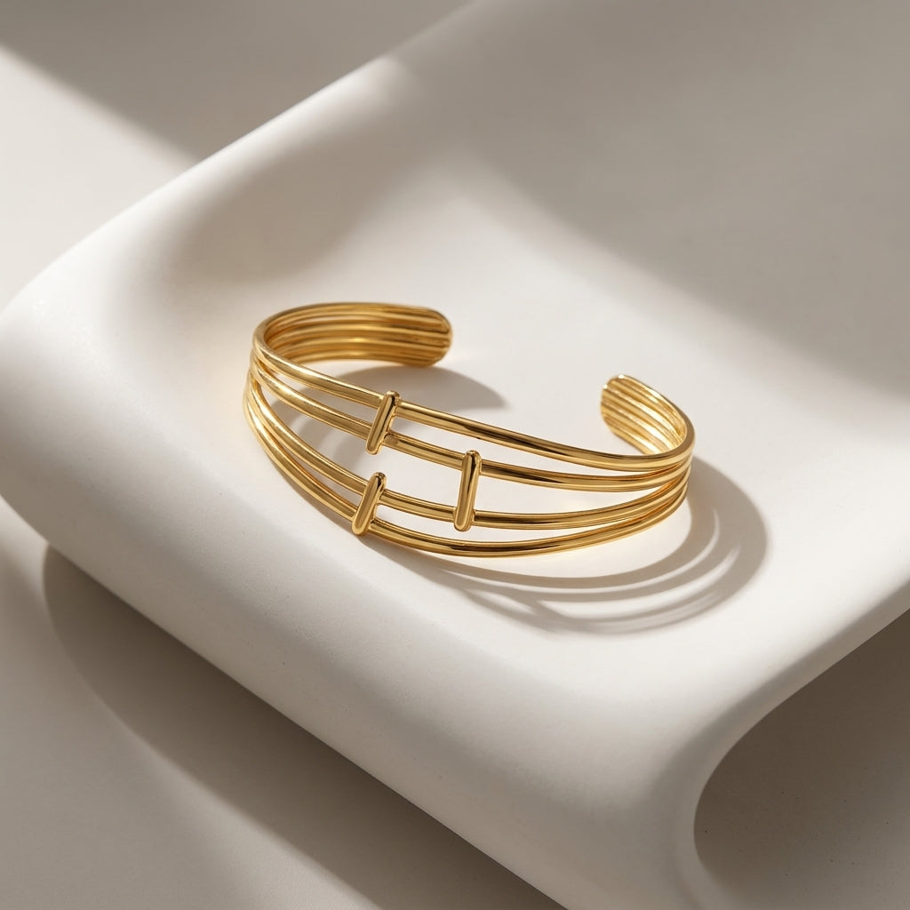 Golden Linear Cuff Bracelet