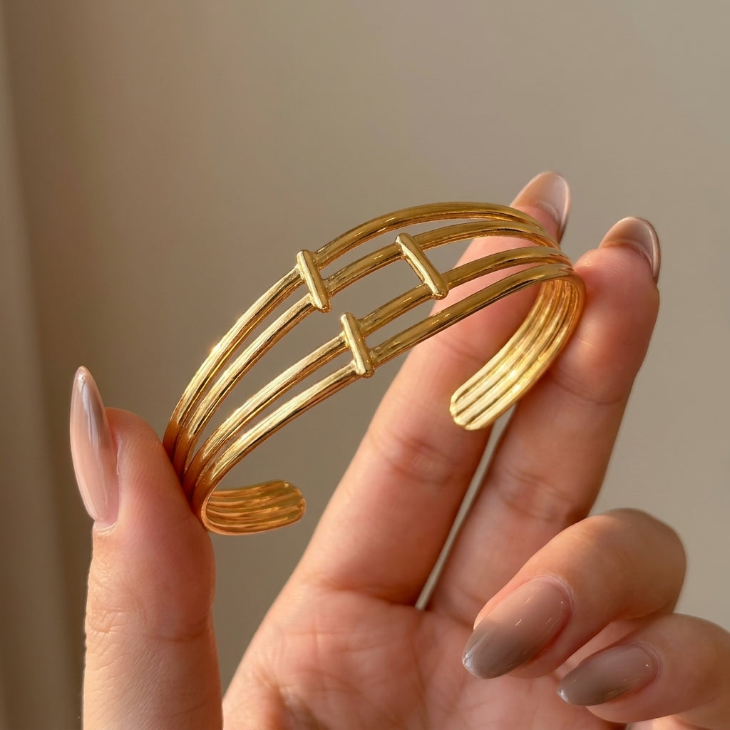 Golden Linear Cuff Bracelet
