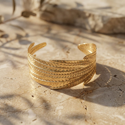 Golden Feather Wrap Cuff Bracelet