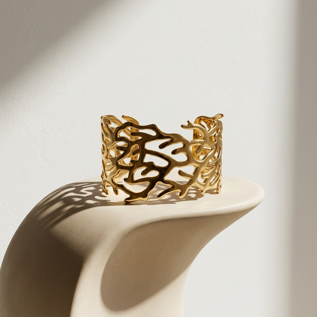 Golden Coral Cutwork Cuff Bracelet
