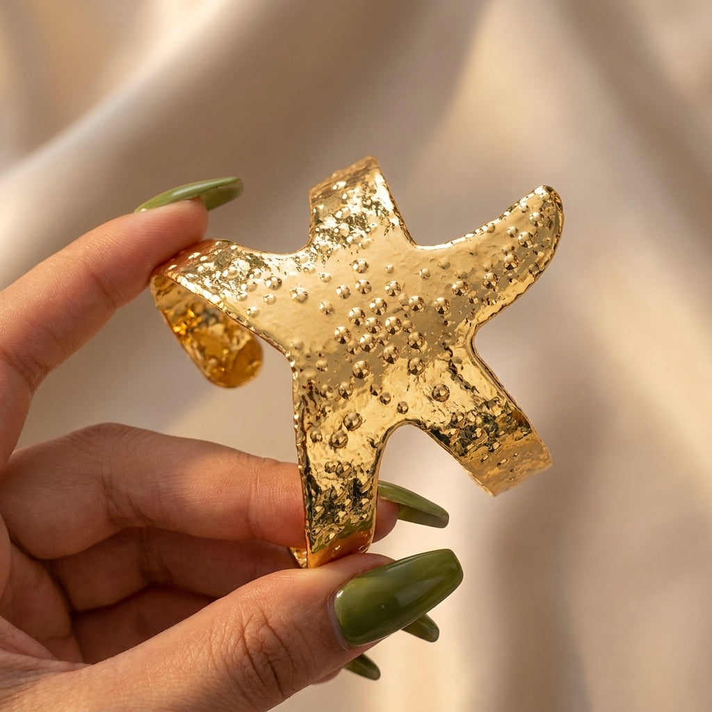 Golden Starfish Statement Cuff Bracelet