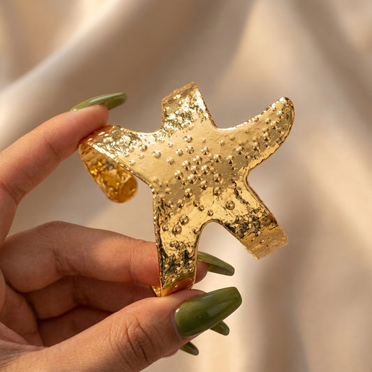 Golden Starfish Statement Cuff Bracelet