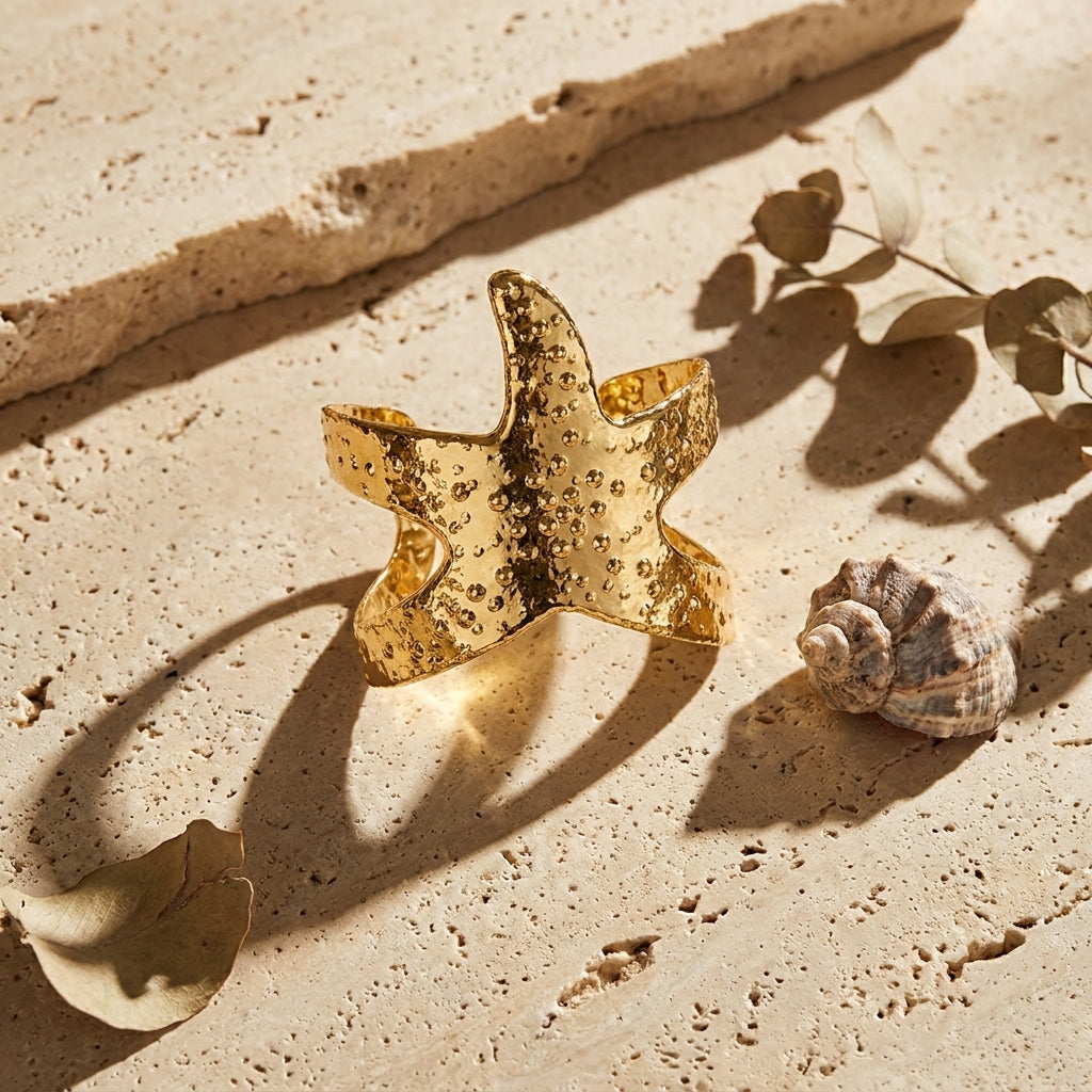 Golden Starfish Statement Cuff Bracelet