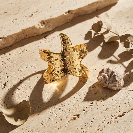 Golden Starfish Statement Cuff Bracelet