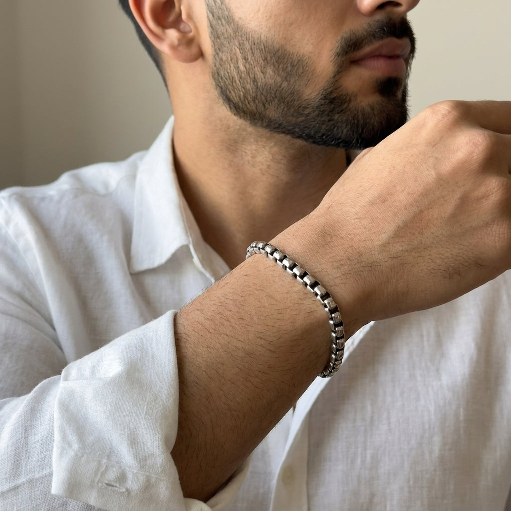 Men’s Silver Grid Chain Bracelet