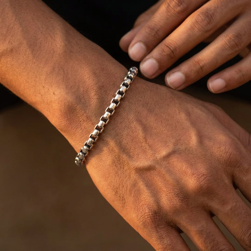Men’s Silver Grid Chain Bracelet