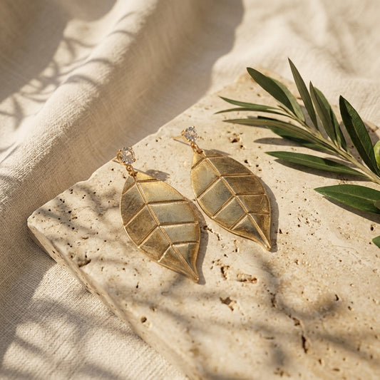 Golden Leaf Drop Earrings