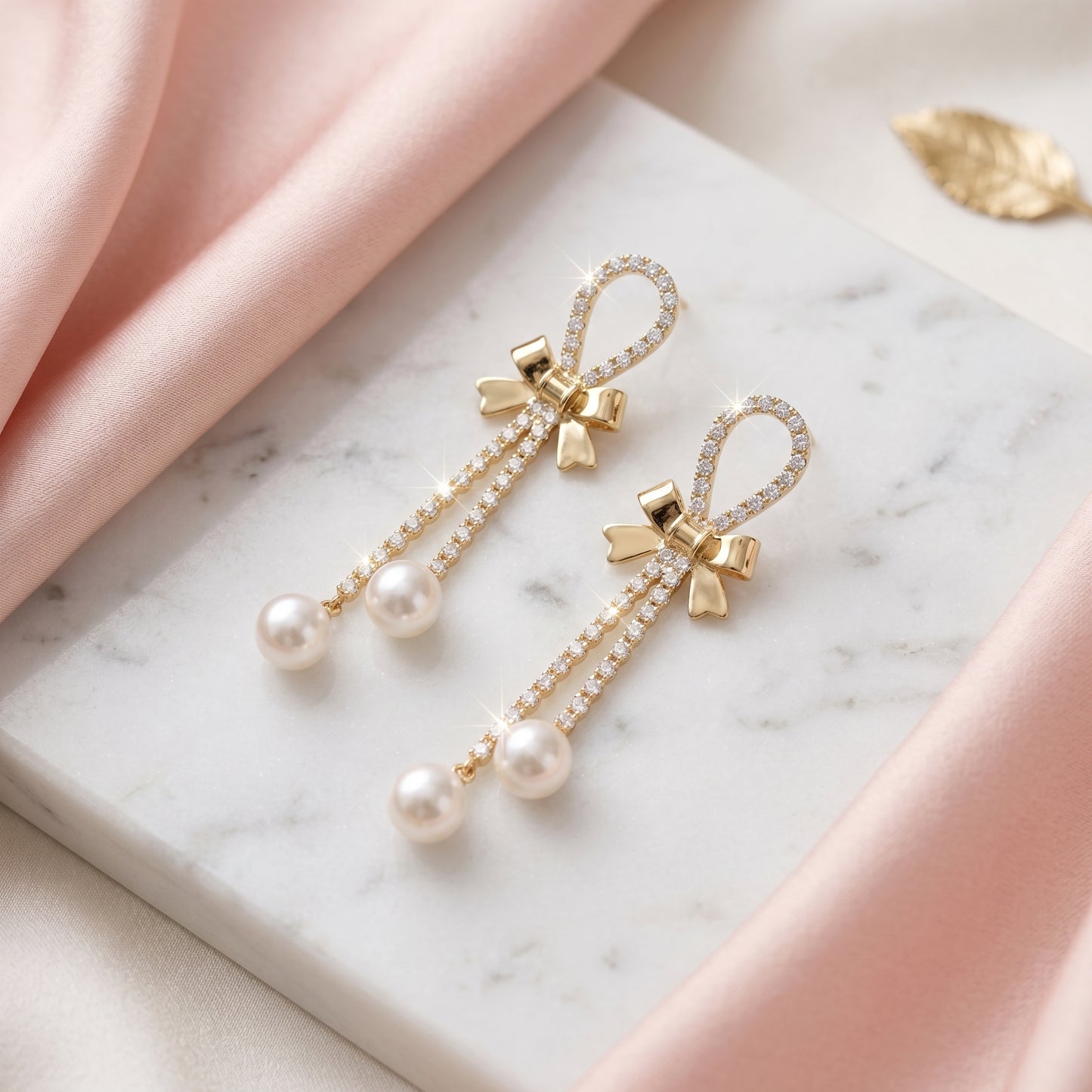 Crystal Bow Pearl Drop Earrings