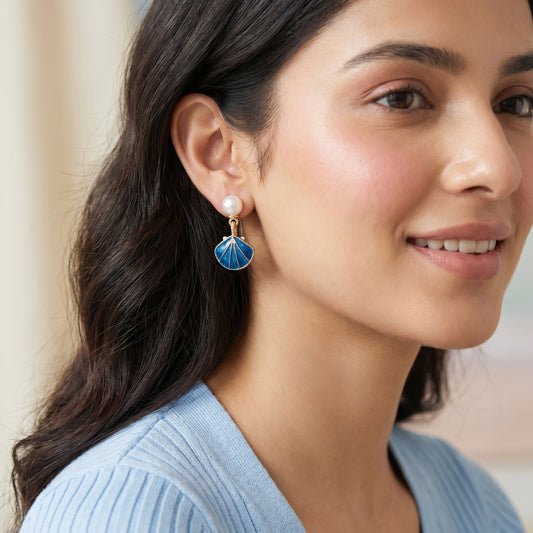 Ocean Shell Pearl Drop Earrings