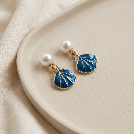 Ocean Shell Pearl Drop Earrings