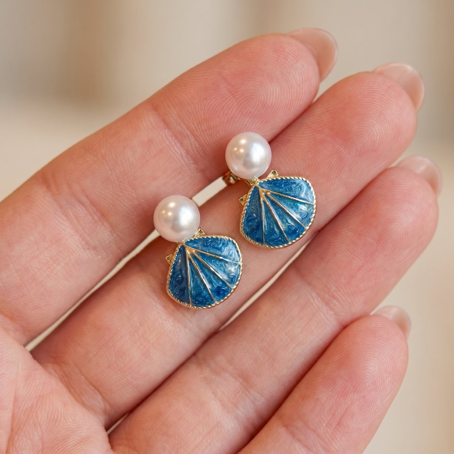 Ocean Shell Pearl Drop Earrings