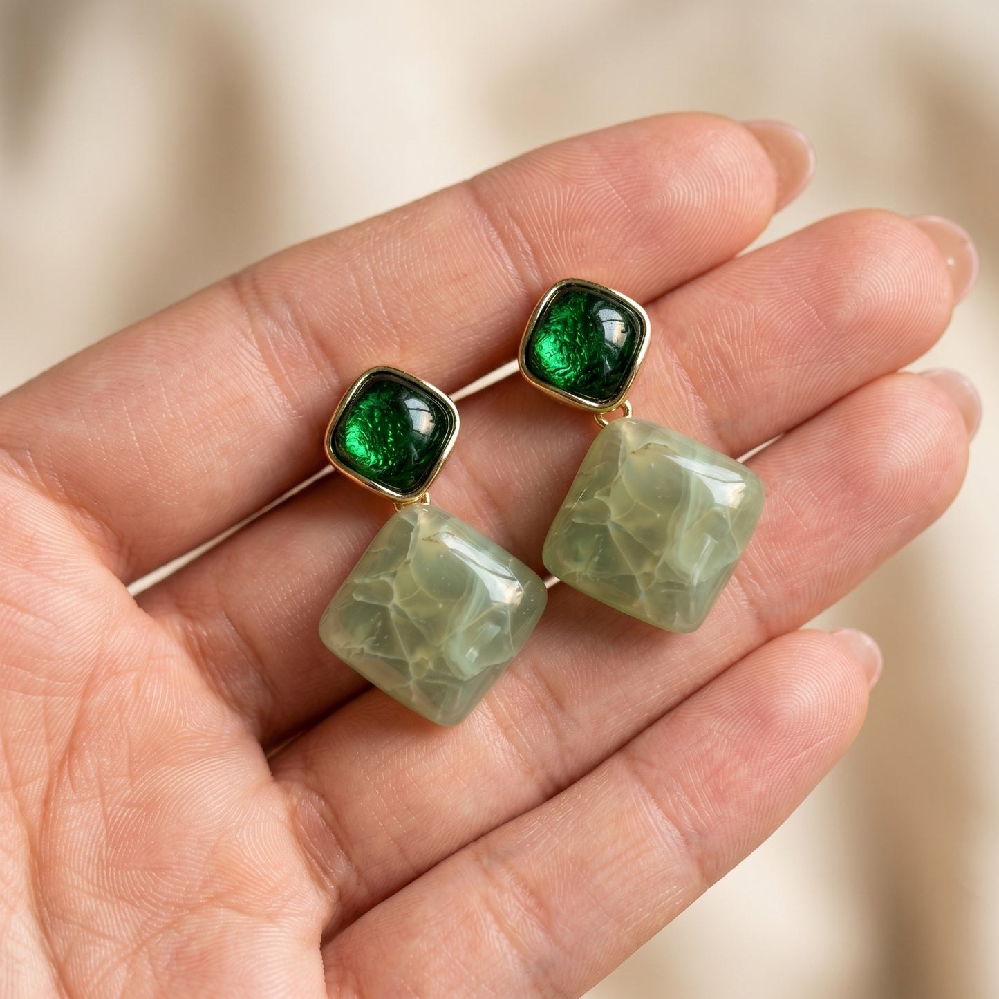 Emerald Marble Drop Earrings