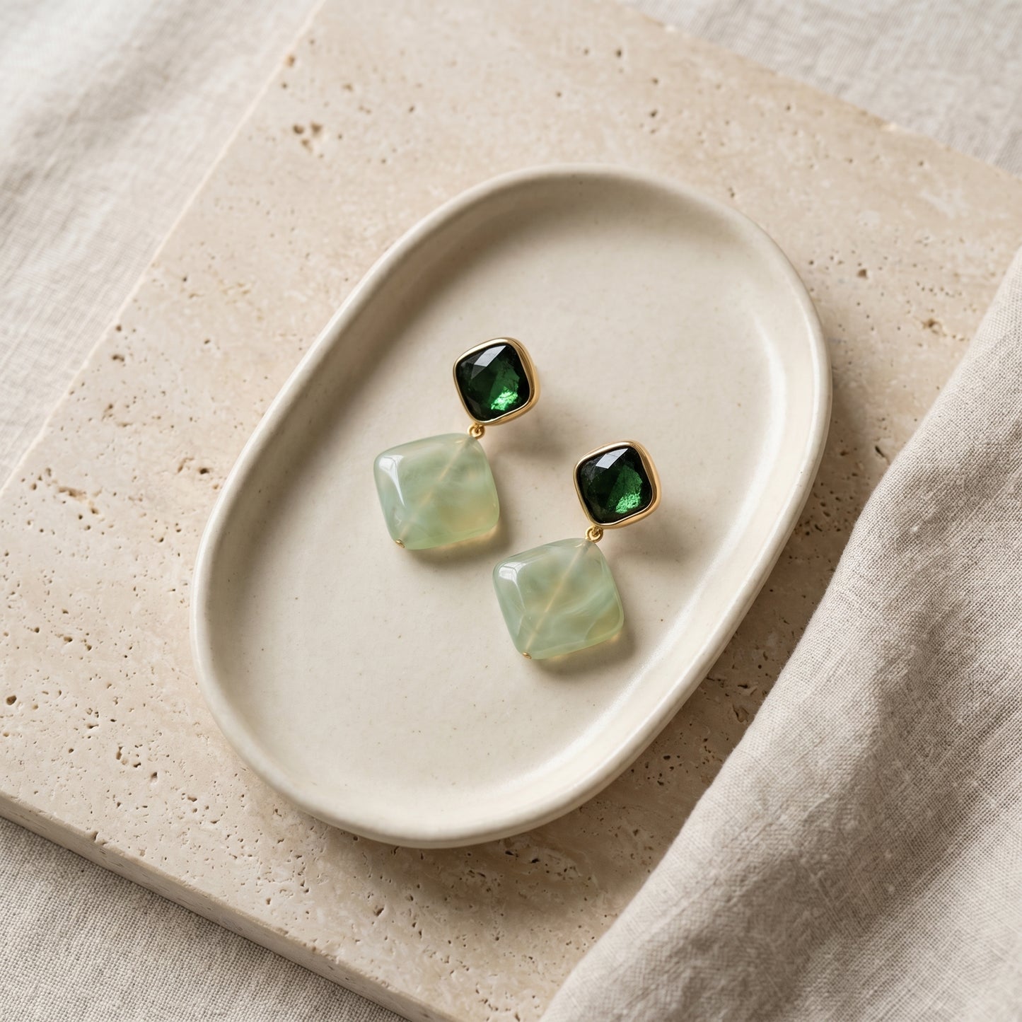 Emerald Marble Drop Earrings