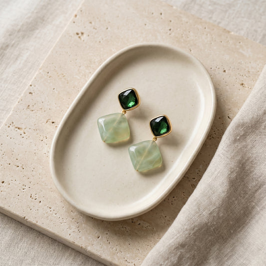 Emerald Marble Drop Earrings