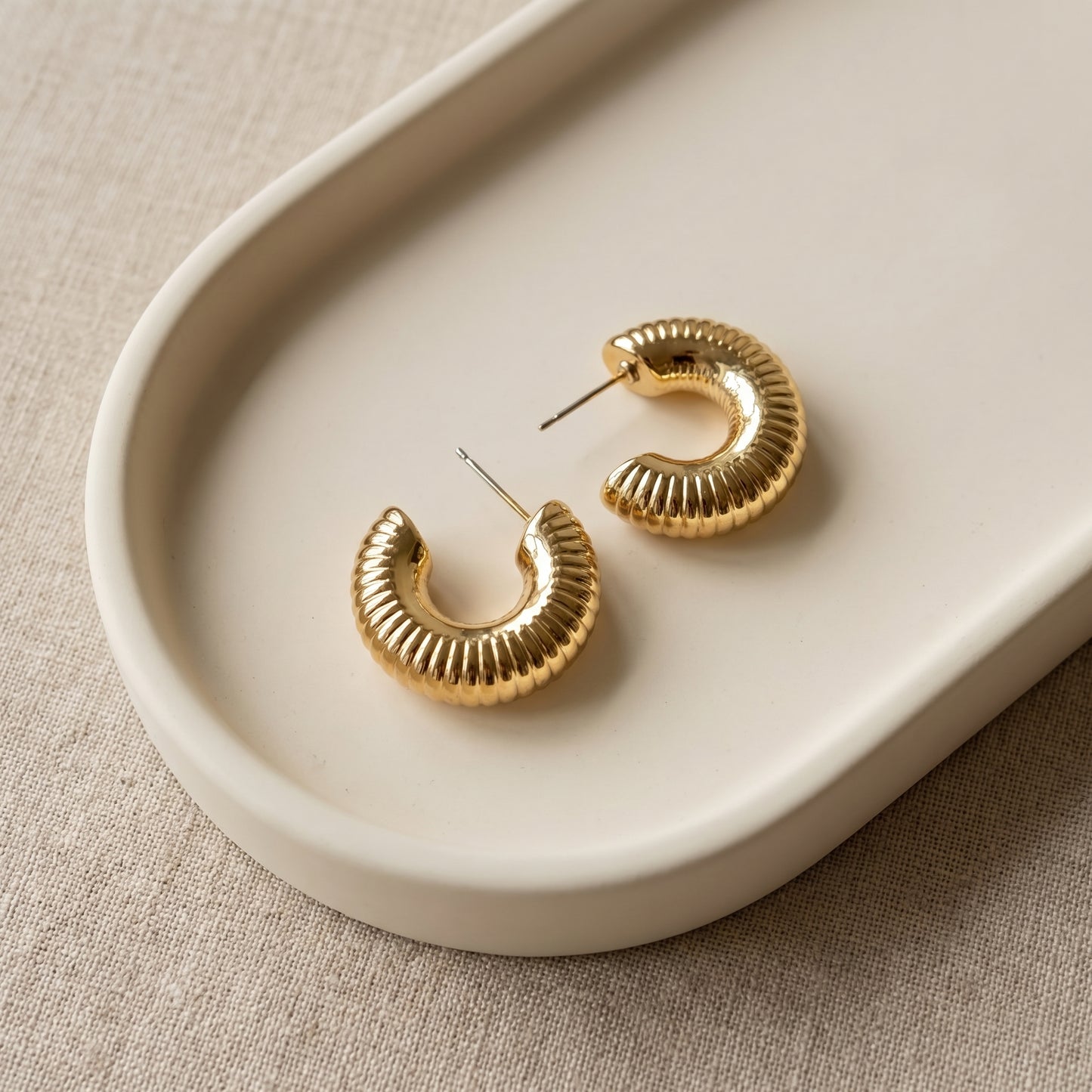 Ribbed Gold Hoop Earrings