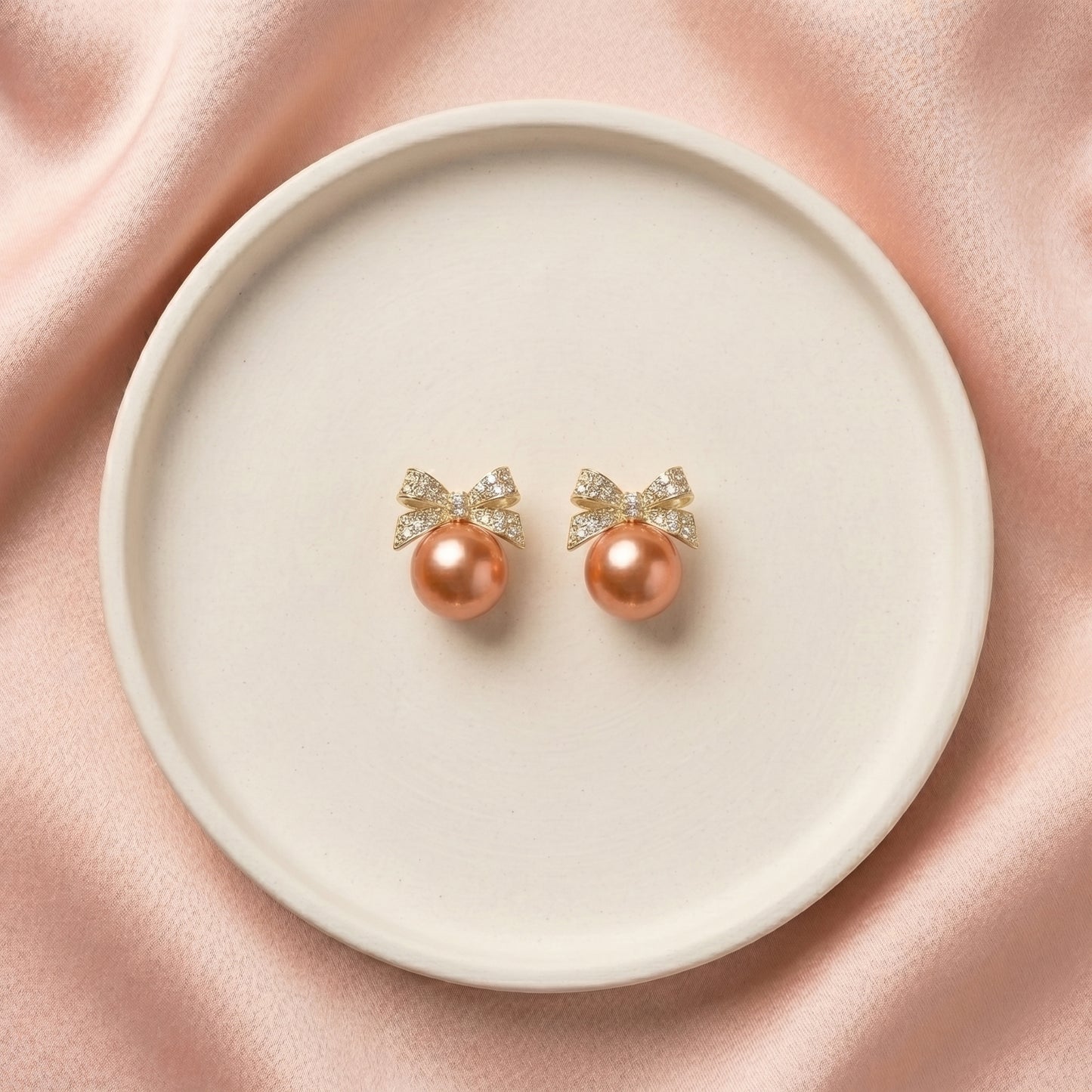 Blush Bow Pearl Stud Earrings